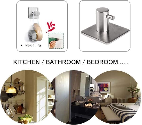 4 Pcs. Self-adhesive Towel Hooks, 8kg Bathrobe Hooks Hooks Wall Hooks Stainless Steel Bathroom And