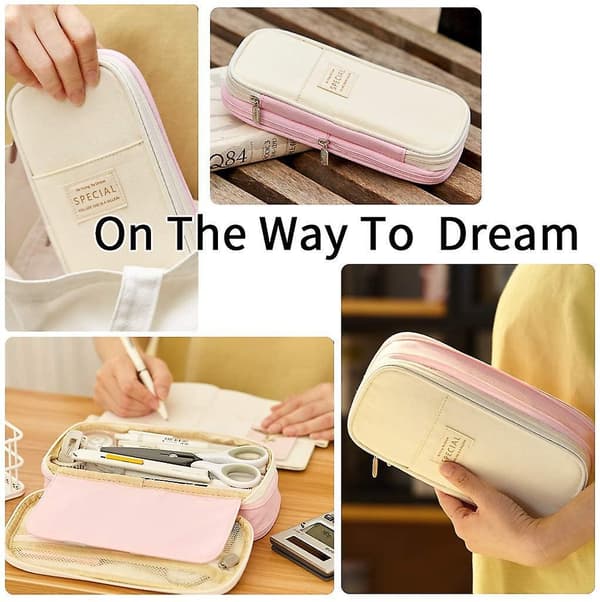 Gemdeck Big Capacity Pencil Pen Case Office College School Pink