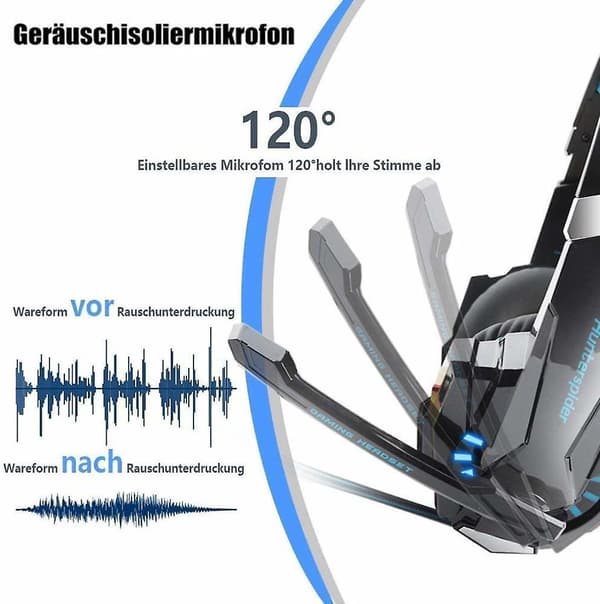 PS4 Gaming Headset 3.5mm Surround Sound LED Lys med Mikrofon