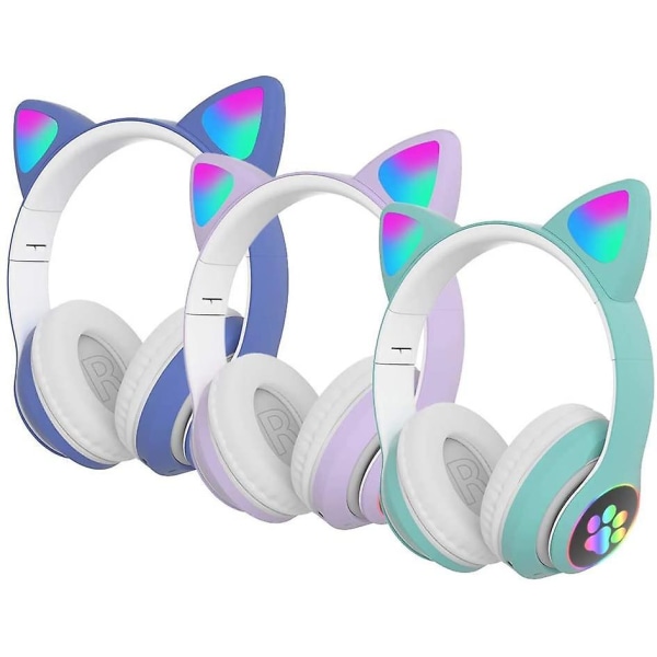 Bluetooth 5.0 Children Cat Ear Led Glowing Wireless Headset Noise Reduction Headset Blue
