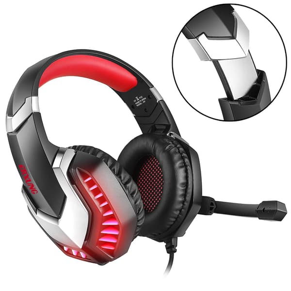 Gaming Headset, Ps5 Pc Gaming Headset med Støjreducerende Mikrofon, 3D Stereo Surround Sound LED Lys, Xbox One Headset til Switch Laptop Tablet, Blå B