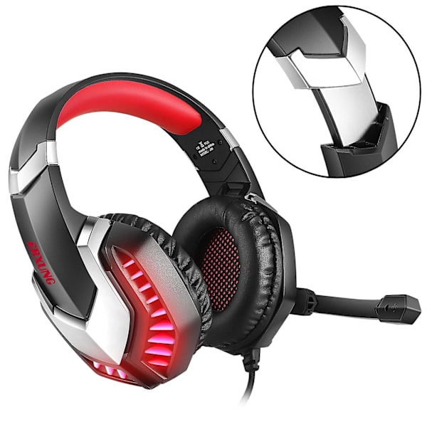 Gaming Headset, Ps5 Pc Gaming Headset med Støjreducerende Mikrofon, 3D Stereo Surround Sound LED Lys, Xbox One Headset til Switch Laptop Tablet, Blå Red