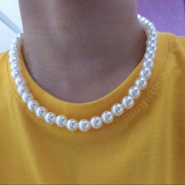 2022 New Fashion Imitation Pearl Men Necklace Simple Classic Width 6/8 45cm 6mm