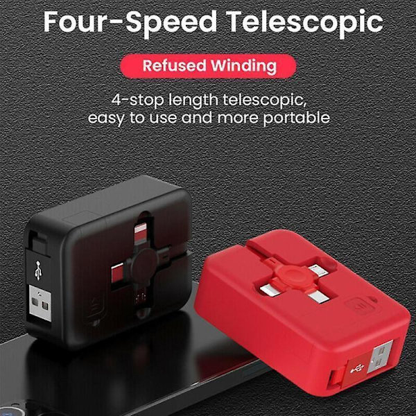 4 In 1 Retractable Usb Charger Data Cable W/ Phone Stand Type C Micro Usb Cable Green