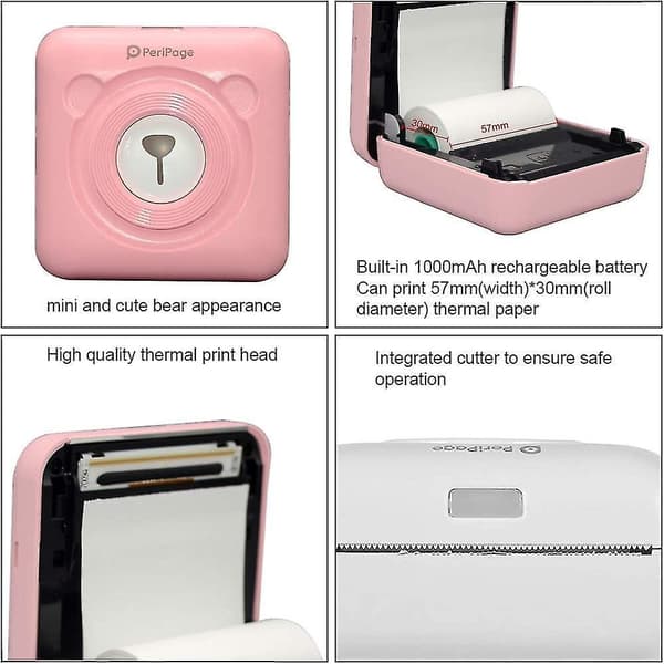 Mini Printer, Trådløs Termisk Etiketprinter, Sticky Note Kvittering, Egnet Til Android Ios Smart Phone Windows, Med 6+1 Ruller Udskriftspapir pink