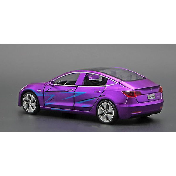 1:32 Tesla Model3 Legeringsmodel Med Lyslydeffekt Træk Tilbage Bilmodel purple