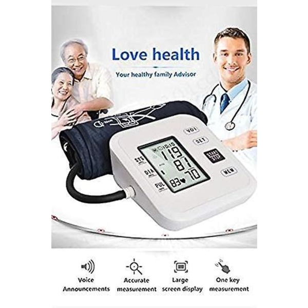 Blodtrykksmåler for overarm med stemmeavlesning, 2 brukermodus, automatisk puls- og hjertefrekvensmåler med LCD-skjerm og mansjett med bredt spekter for hjemmebruk