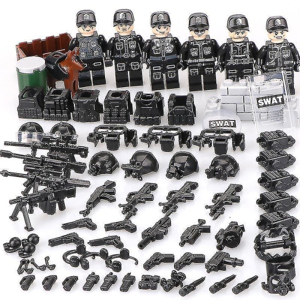 6pcs Swat Police Salon Building Blocks With Weapons, Bulletproof Vests, Police Dog Equipment, Minifigures, Children&#39;s Assembling Toys
