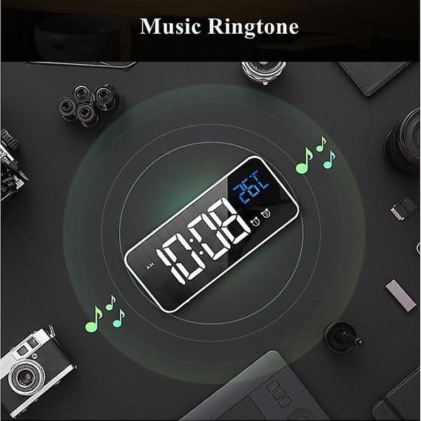 Music Alarm Clock Led Digital Clock 2 Alarms Voice Control Snooze Temperature Display Reloj Despertador Digital With Usb Cable Black
