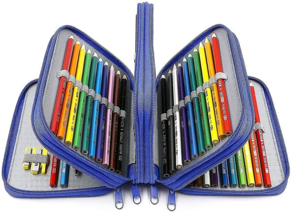 72 Slots 4-layer Zipper Pencil Case With Handle Strap, Oxford Fabric blue
