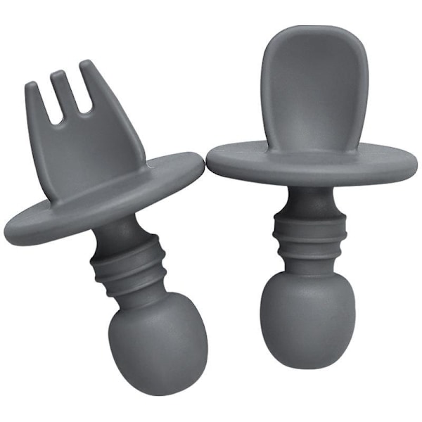 Baby Training Spoon And Fork Set Dark Grey
