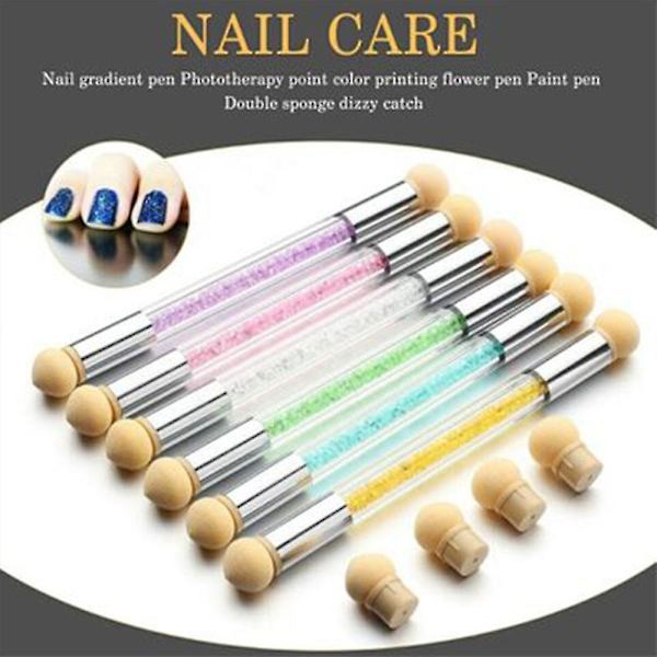 Double Head Sponge Nail Brush Picking Dotting Gradient Pen Brush Pink