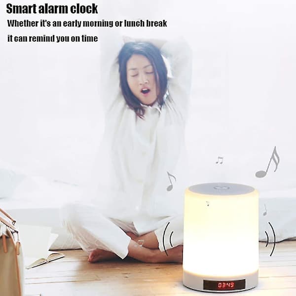 Bluetooth-kaiutin LED-lamppu, 3 kosketushimmennystilaa ja 7 värin herätyskello