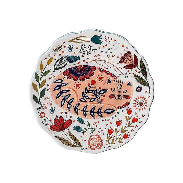 Cartoon Hand Painted Cat Dinner Plate Salad Plates Ceramic 8 Inch Pizz E