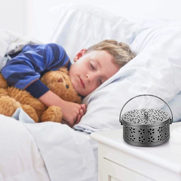 Retro Portable Iron Mosquito Incense Holder With Handle Round Fireproof Incense Holder(black)