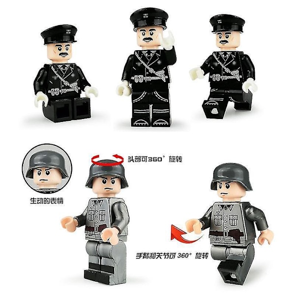 8 stk. Tyske officerer og soldater militære byggeklodser minifigur