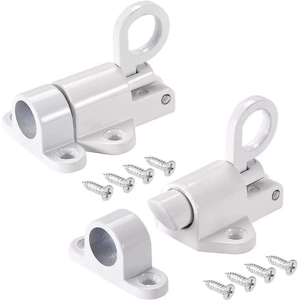 2 Pcs Automatic Spring Latch, Pull Ring Door Bolt, with Screws (White)