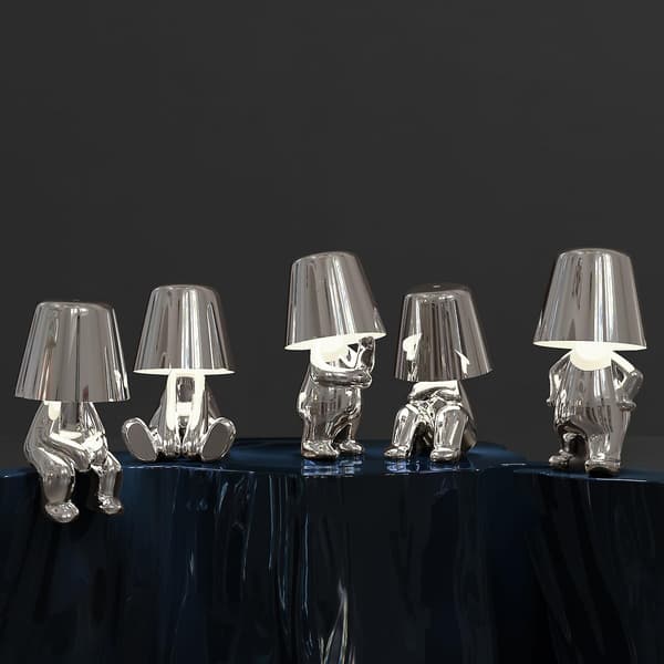 Little Golden Man Led Table Lamp Touch Control Dimmable Creative Iron Resin Desk Light Bedside Lamp Light Silver Mr WHAT
