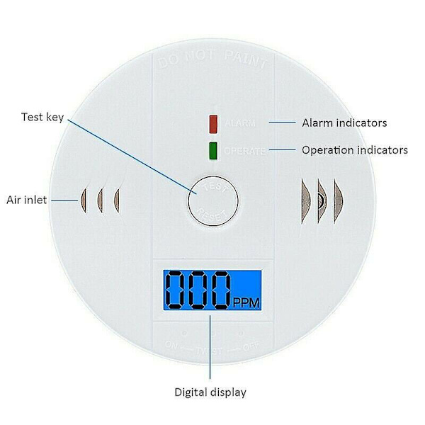 2 stk. LCD-kulilte CO Detektor Forgiftningsgas Sensor Monitor Advarselsalarm