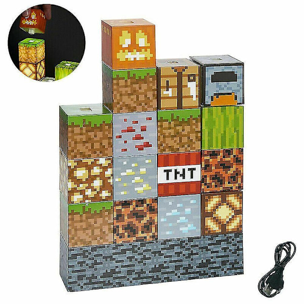 Minecraft Building Block Desk Lamp Diy Table Toy Usb Creative Night Light Gift