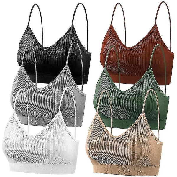 6pcs V Neck Bras For Women, Camisole Non-wired Bralettes, Seamless Sports & Sleeping & Home Bra With Double Straps & Removable Pads For Women Girls