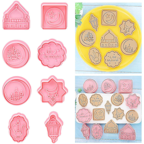 8 Pieces Eid Mubarak Cookie Cutters Set, Muslim Ramadan 3d Sugar Cookie Cutter Type A