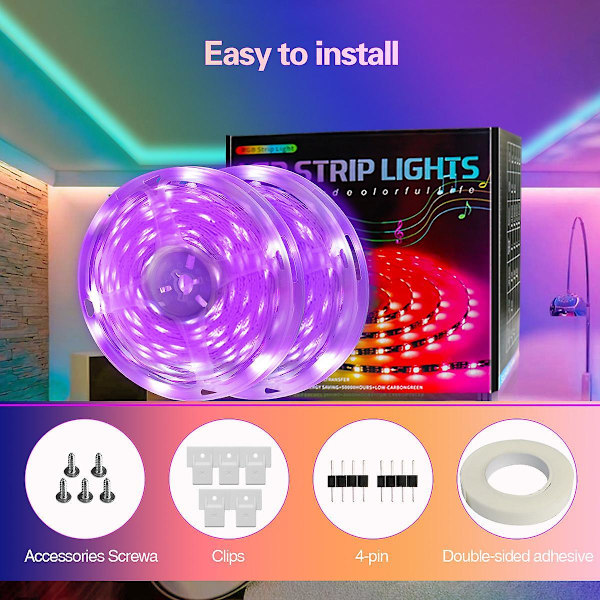 Led-nauhavalo 15m Värinvaihtava Musiikin Synkronointi Led-nauhavalo Bluetooth-sovelluksella ja Kaukosäätimellä (eu)