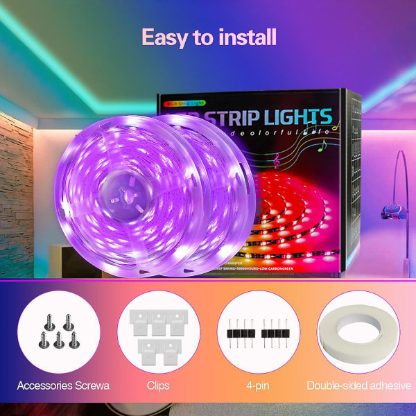 Led Strip Light 15m Color Changing Music Sync Led Light Strip With Bluetooth App And Remote Control(eu)