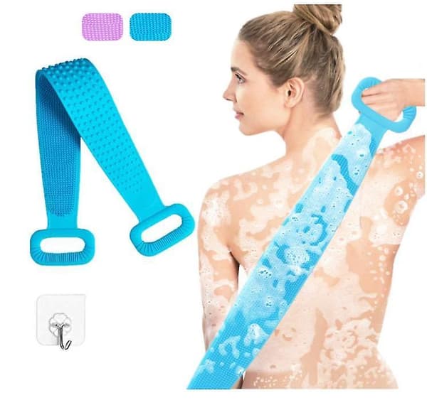 Silicone Back Scrubber Compatible With Shower, Extra Long Double Sided Bath Body Scrubber With Hair Scalp Brush, Deep Clean   Exfoliating Improve Back