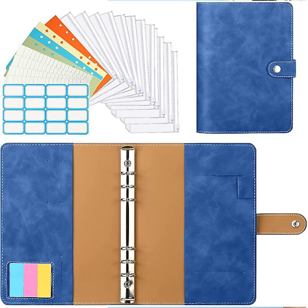 Pu Leather Notebook Binder Refillable 6 Ring Binder For A6 Filler Paper Blue