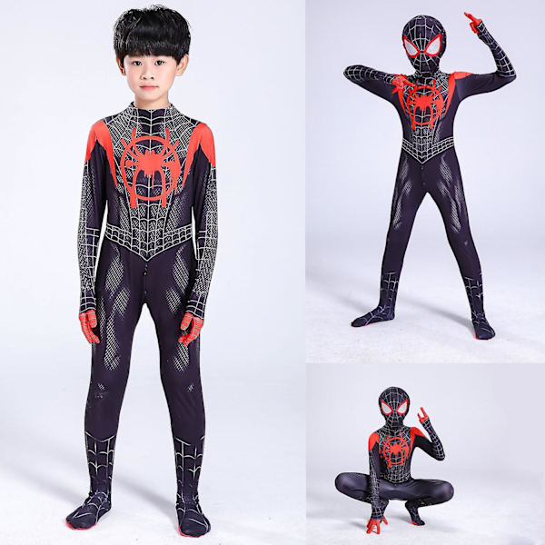 Lasten Poikien Hämähäkkimies Cosplay Puku Miles Morales Hämähäkkimies Asu Zentai Body Superhero Haalari Kids-XL-140cm
