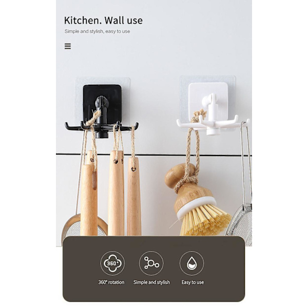 Multi-purpose Kitchen 6 Hooks 360 Rotating Folding Rack For Organizer And Storage Spoon Hanger Bathroom Waterproof Towel Hooks Black