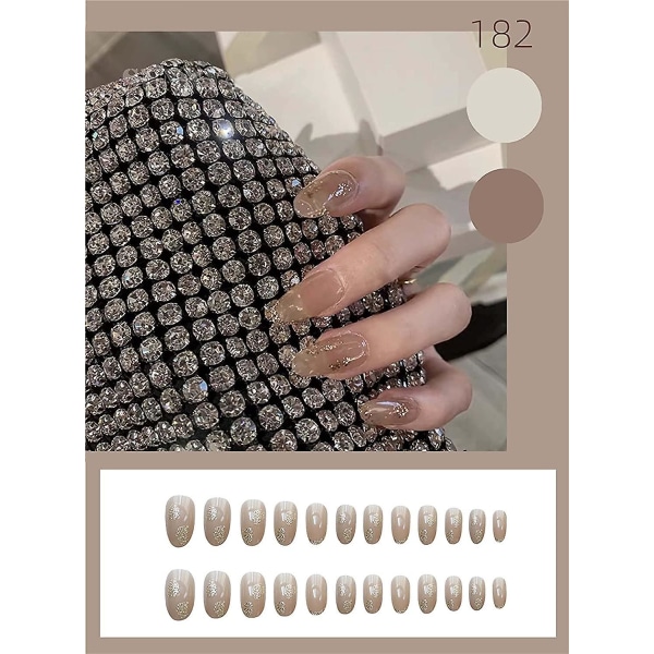 24 stk. Påsætningsnegle Medium Længde Med Design Chic Mode Lange Falske Kistenegle Med Lim Fransk Tip Akrylnegle Ballerina Glossy Falske Negle T 182