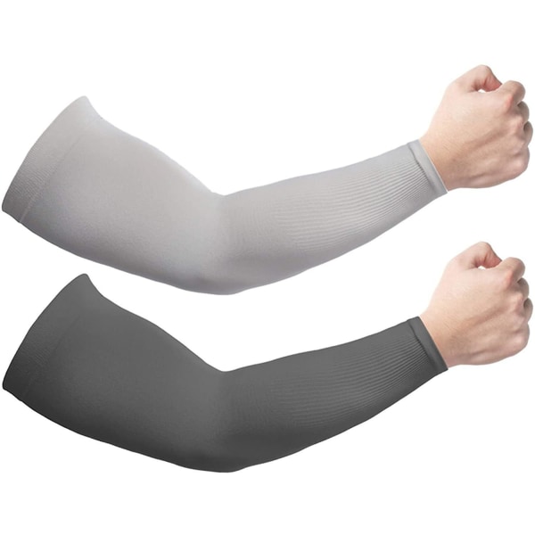 2 Par Sol UV Beskyttende Kølende Arm Sleeves Til Mænd & Kvinder, UPF 50 Deep-grey - Grey