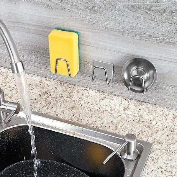 3pcs Kitchen Stainless Steel Sink Sponge Holder Self Adhesive Drainer Drying Rack Kitchen Wall Hooks silver