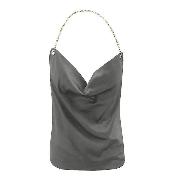 Ermeløs V-hals Sommer Topp Bluse Tanktopper for Kvinner Gray XL