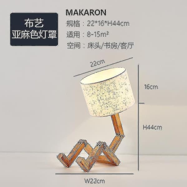 Wooden Robot Shape Folding Table Lamp Bedroom Bedside Night Light Linen Lampshade 5w Bulb (white)