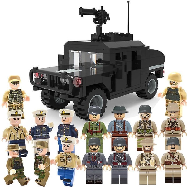 Military Soldier Building Blocks Cross-country Hummer Armored Vehicle Puzzle Assembling Building Blocks Toy Black