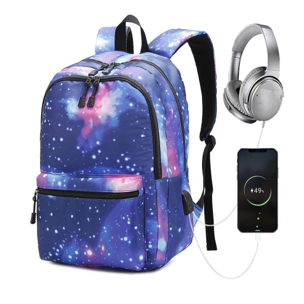 For Galaxy Backpack School College Laptop Usb Charging Port Backpacks For Teenag Blue