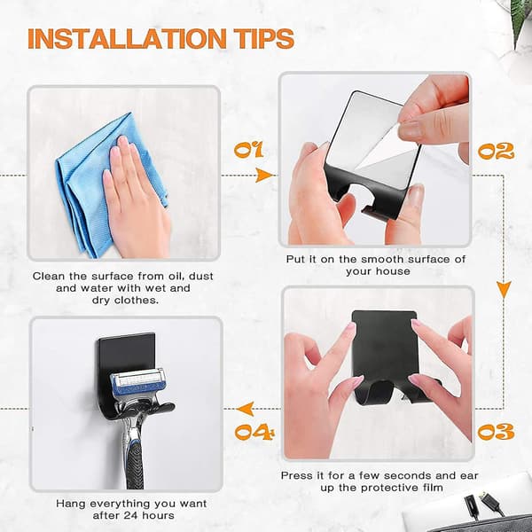 Razor Holder Razor Hook Holder Rack (2 Pieces) Self-adhesive Hook Heavy-duty Stainless