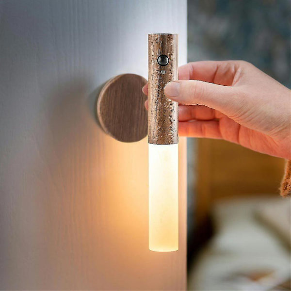 Motion Sensor Smart Baton Led Light Lamp Wireless Magnetic Base Usb Recharge Walnut