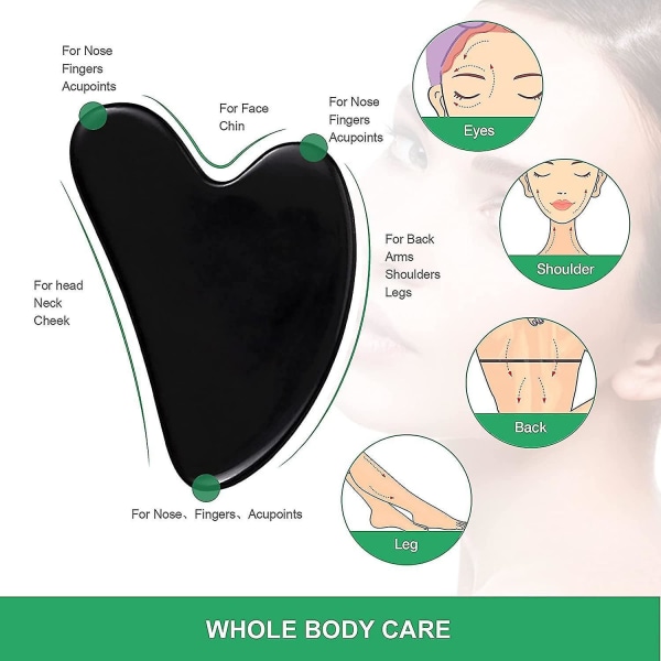 Fong Gua Sha Massasjeverktøy, Svart Obsidian Guasha Brett for Ansikt & Kropp, Naturlig Jade Stein Gua Sha Ansiktsverktøy, Ansikt