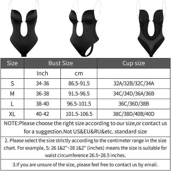 Dame Dyb V-udskæring Body Shaper Stropløs Rygløs Bodysuit Shapewear U Dyb Sømløs G-streng M(34)