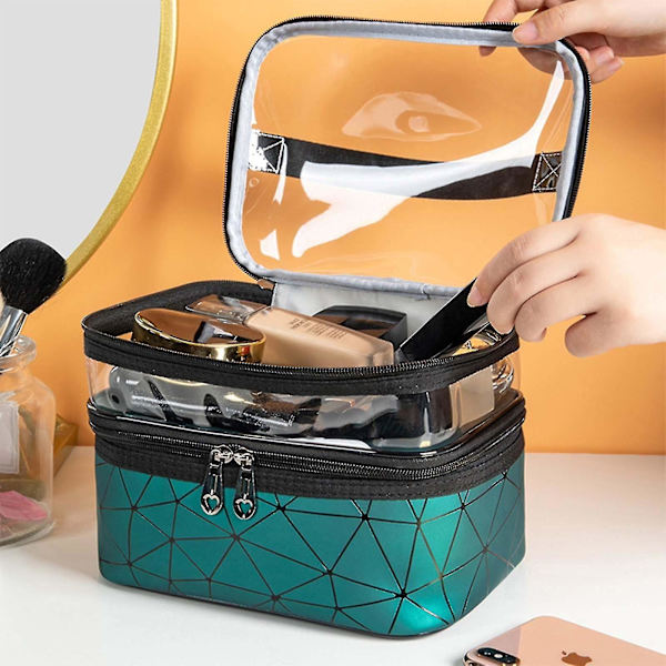 Large Cosmetic Case Makeup Bag Storage Box Handle Organizer green