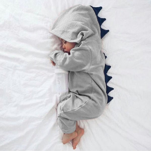 Newborn Toddler Baby Dinosaur Hooded Romper Soft Jumpsuit Infant Pyjamas Sleepwear Pjs Grey 6 Months