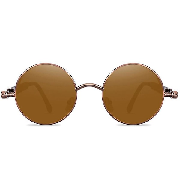 Vintage Polarisoidut Steampunk-aurinkolasit Miehille Pyöreät Aurinkolasit Tyylikkäät Brown Frame Brown Lenses