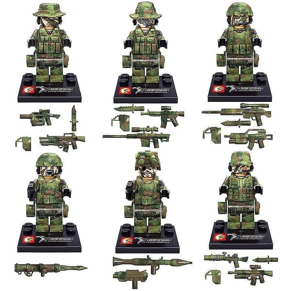 6pcs Military Building Blocks Minifigure Camouflage Falcon Commando With Weapons Small Particles Assembling