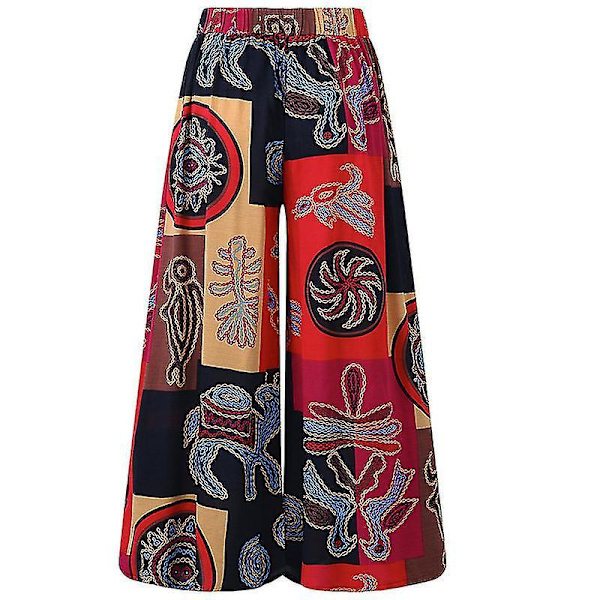 Naisten Hippie Löysät Leveälahkeiset Patchwork Boho Joogahousut Red M