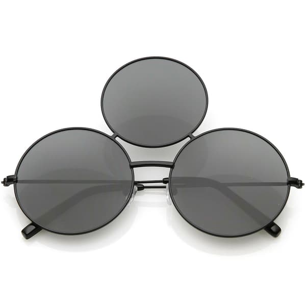 Oversize Circle Third Eye Sunglasses Slim Arms 56mm Black  Smoke