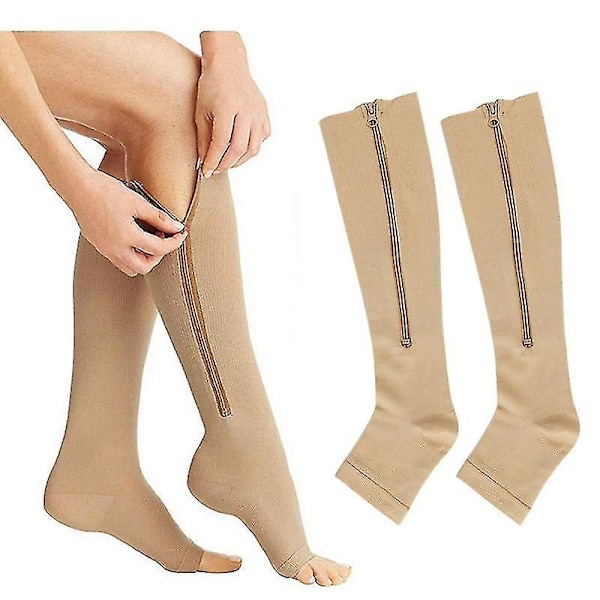 Lääketieteelliset kompressiosukat vetoketjulla, ammattimainen jalkatuki, paksunnetut naisten sukat Beige L XL